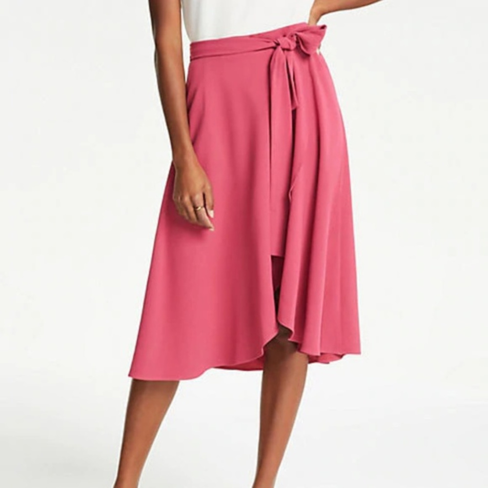 Ann Taylor Tie Waist Wrap Skirt - Wild Strawberry